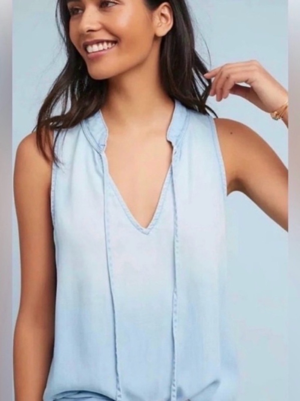 cloth & stone Anthropologie Light Blue/chambray Tie-Front V-Neck Sleeveless Top